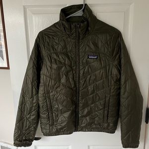 Olive green Patagonia bomber style puffer jacket Radalie